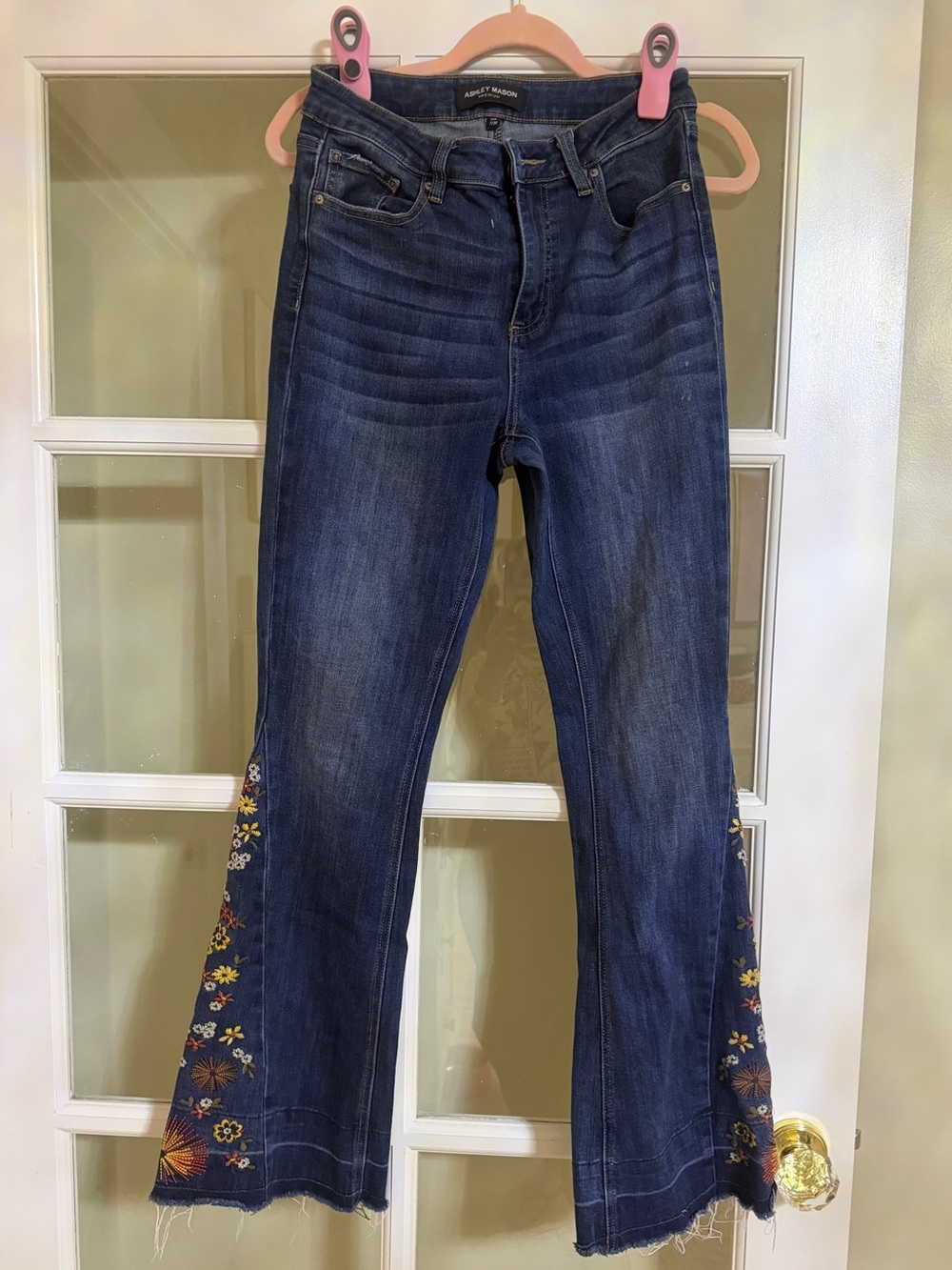 Ashley Mason Dark Blue Embroidered Flare Jeans - Women